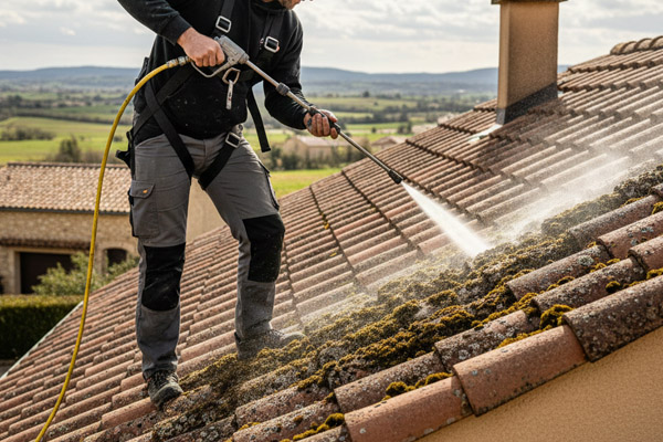 Nettoyage et démoussage de toiture haute pression